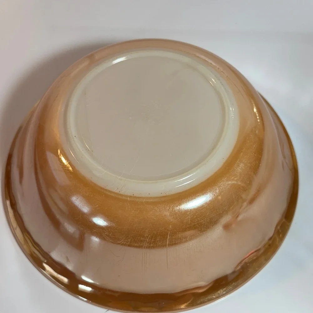 Fire King Oven Ware Amber Iridescent‎ Laurel Leaf Pattern Mixing Bowl Made USA